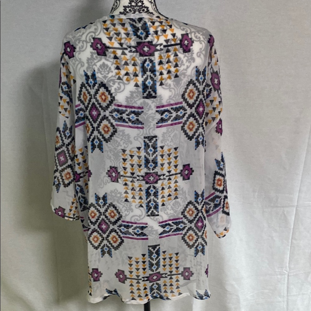 Geometric Pattern Women's Kimono Layering Cover Up Aztec Sheer Tribal - Picture 4 of 6